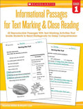 Informational Passages for Text Marking & Close Reading: Grade 1: 20 Reproducible Passages with Text-Marking Activities That Guide Students to Read St - Paperback