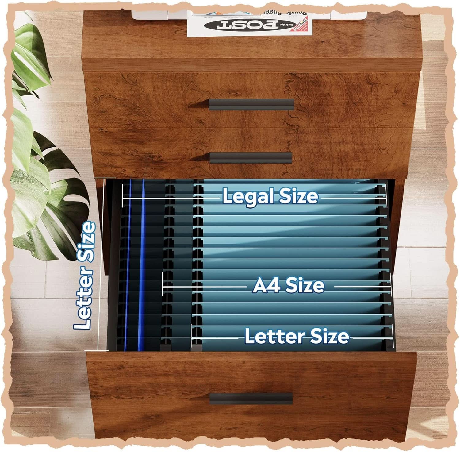 Walnut 3 Drawer File Cabinet For Home Office Under Desk With Rolling Wheels Printer Stand