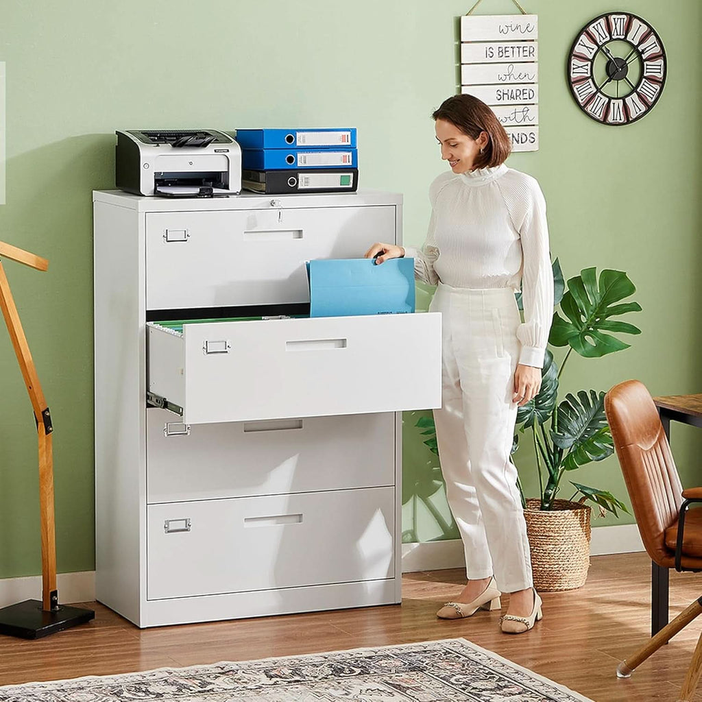 4 Drawer File Cabinet With Lock White Metal Lateral Filing