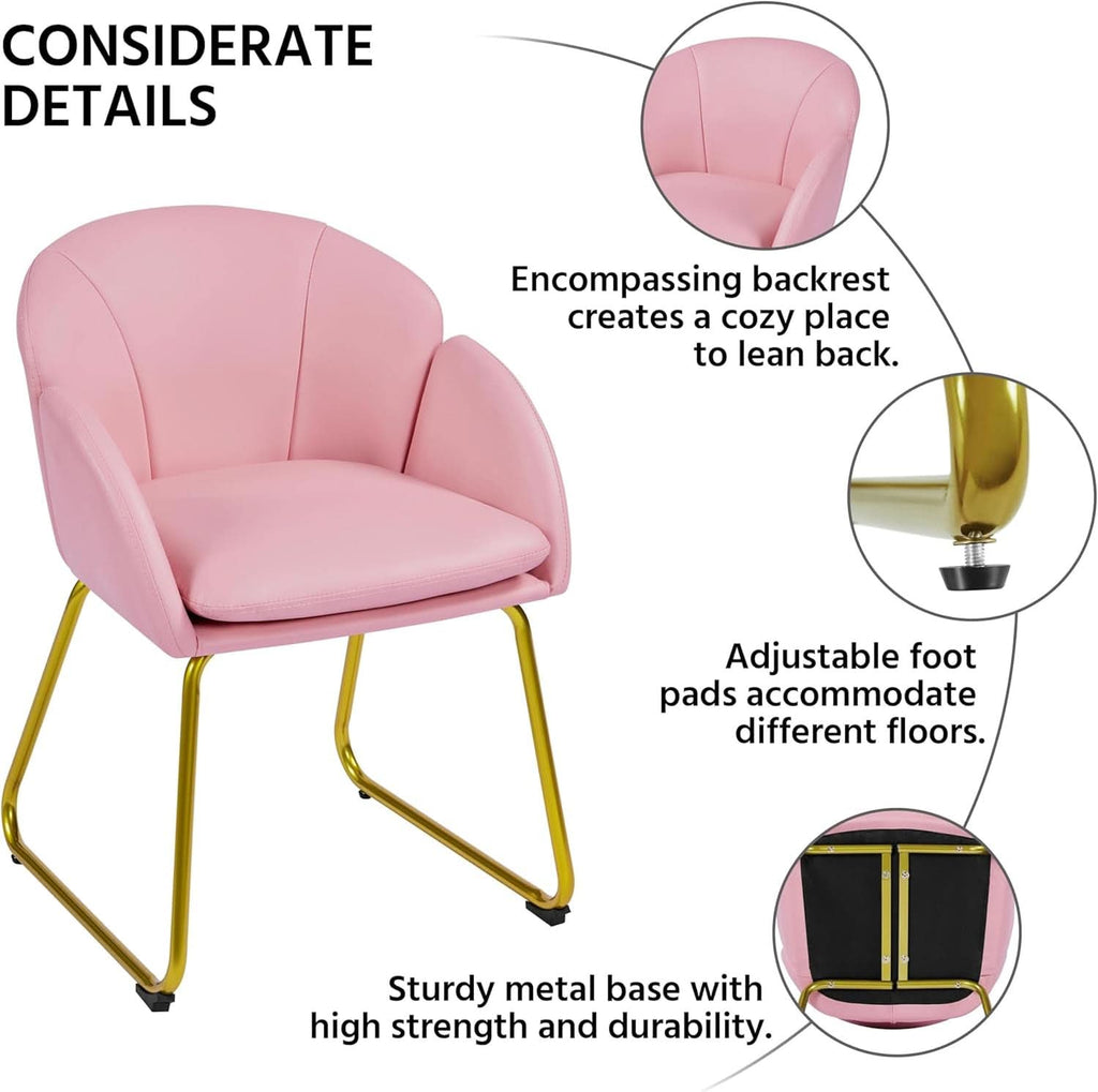 Modern PU Leather Armchair Flower With Golden Legs Pink