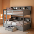 Twin Over Twin Bunk Bed Gray Storage Drawer And Shelves