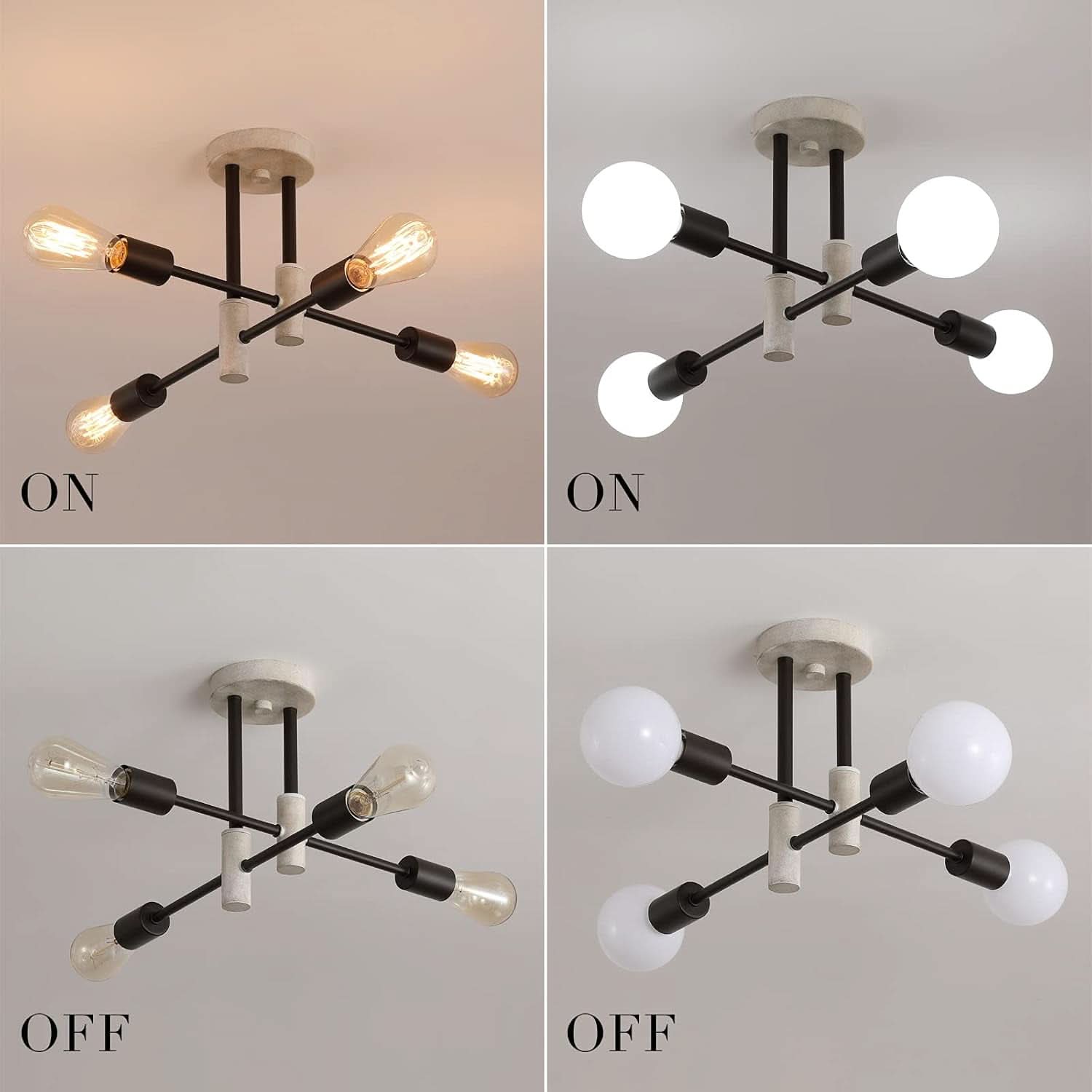 Oak And Black Farmhouse 4 Light Sputnik Chandelier