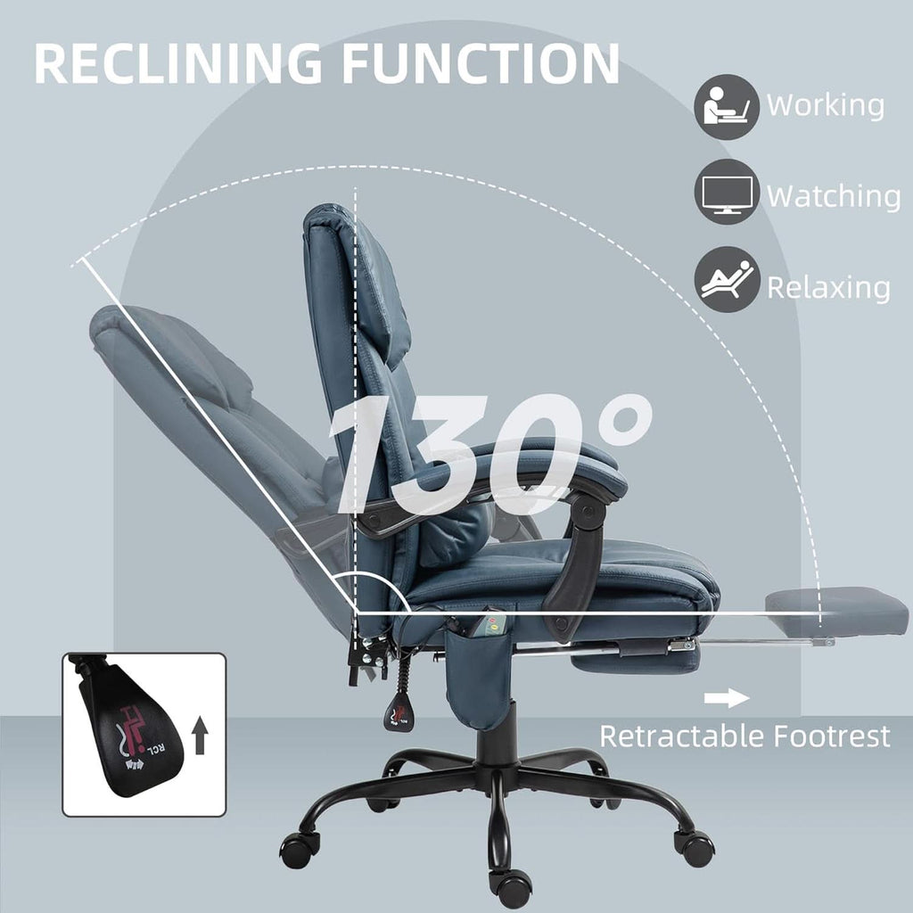 Blue High Back Massage Office Chair With 6 Vibration Points