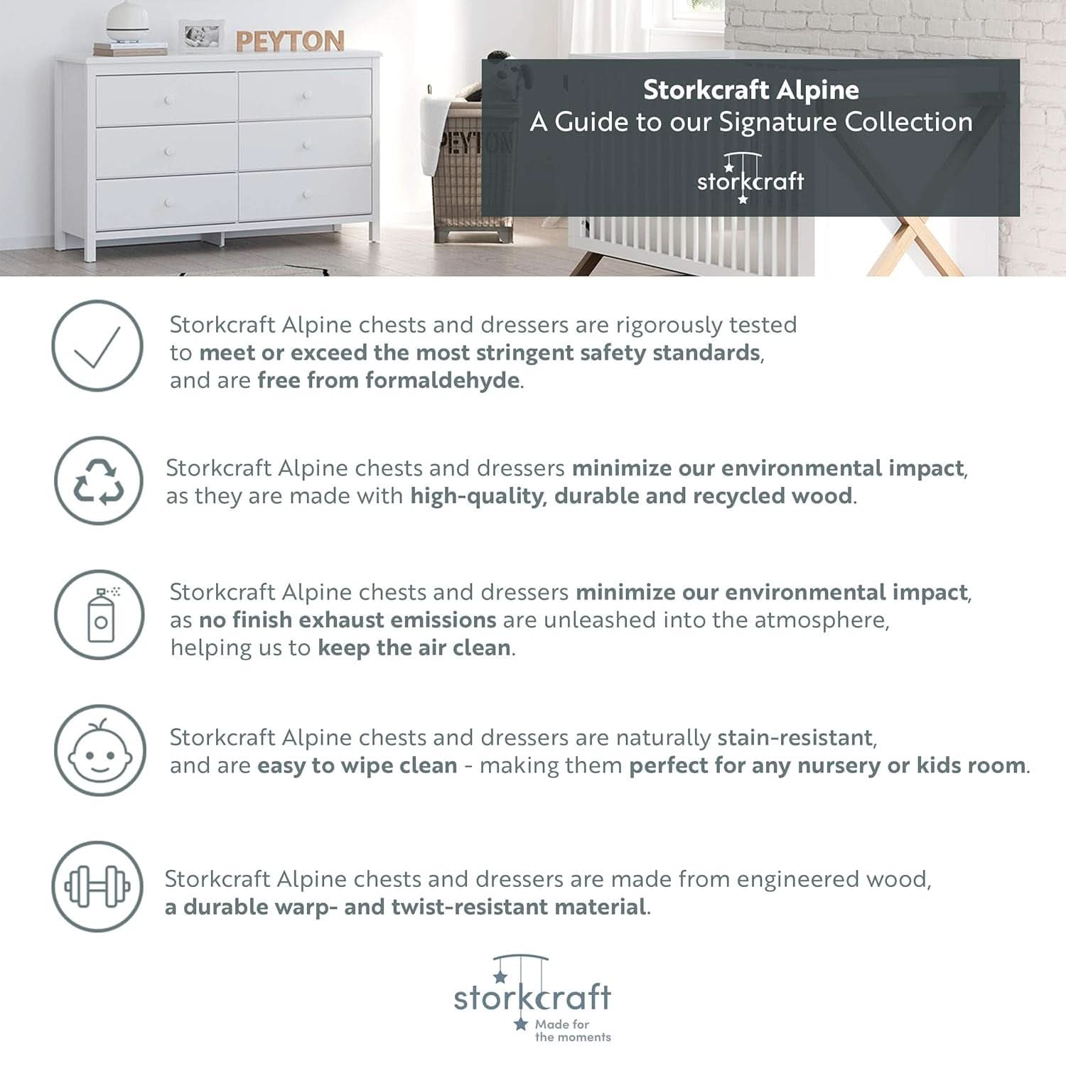 Pebble Gray 6 Drawer Double Dresser For Nursery Greenguard Gold Certified