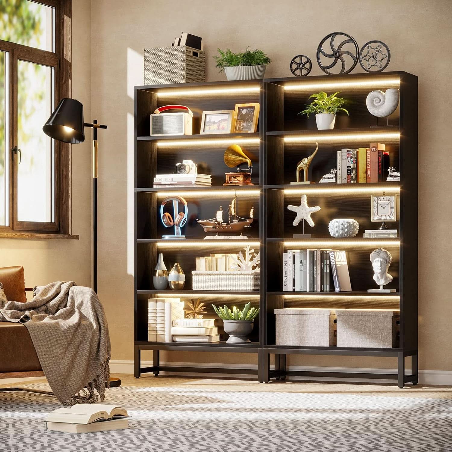 Tall Bookcase 70.8 Inch Led Lights For Living Room
