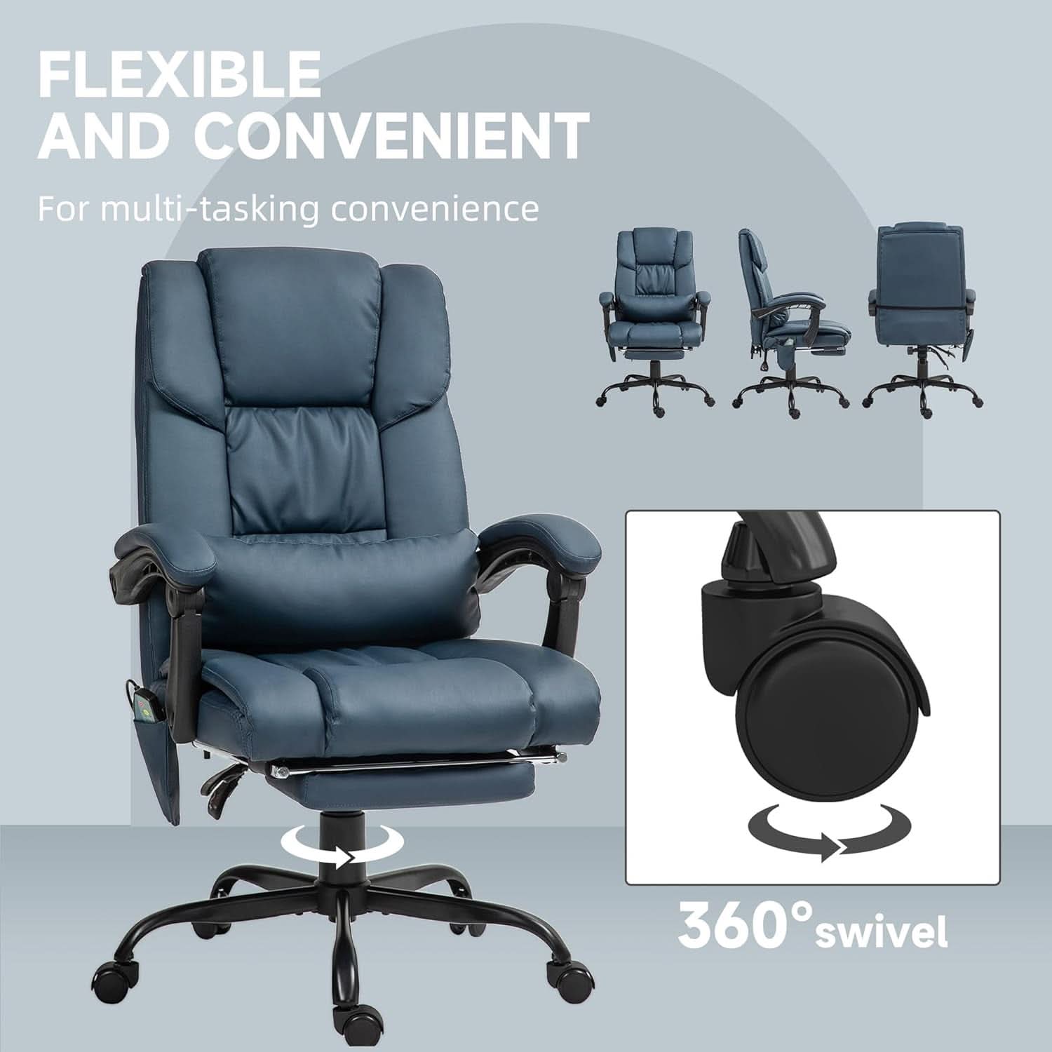 Blue High Back Massage Office Chair With 6 Vibration Points