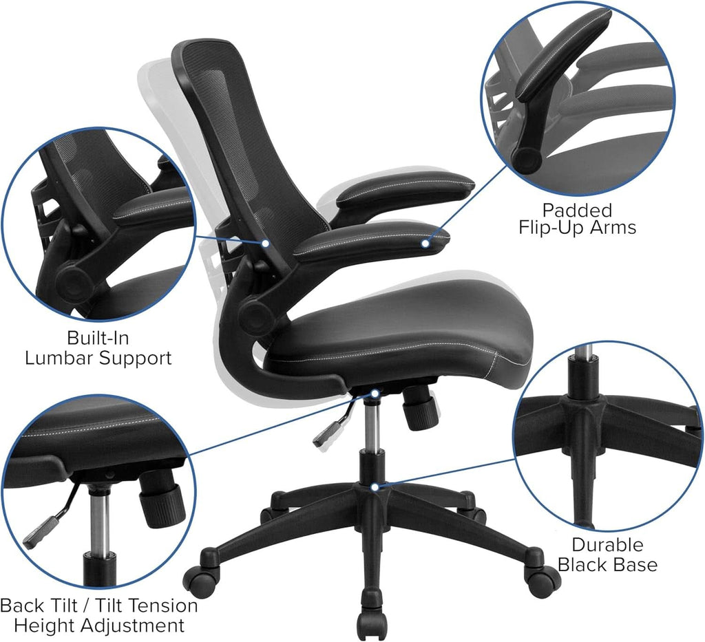 Kelista Mid-Back Ergonomic Office Chair With Adjustable Height, Black
