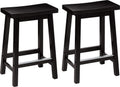 Solid Wood Saddle Bar Stool Counter Height Set 2 Black 24In