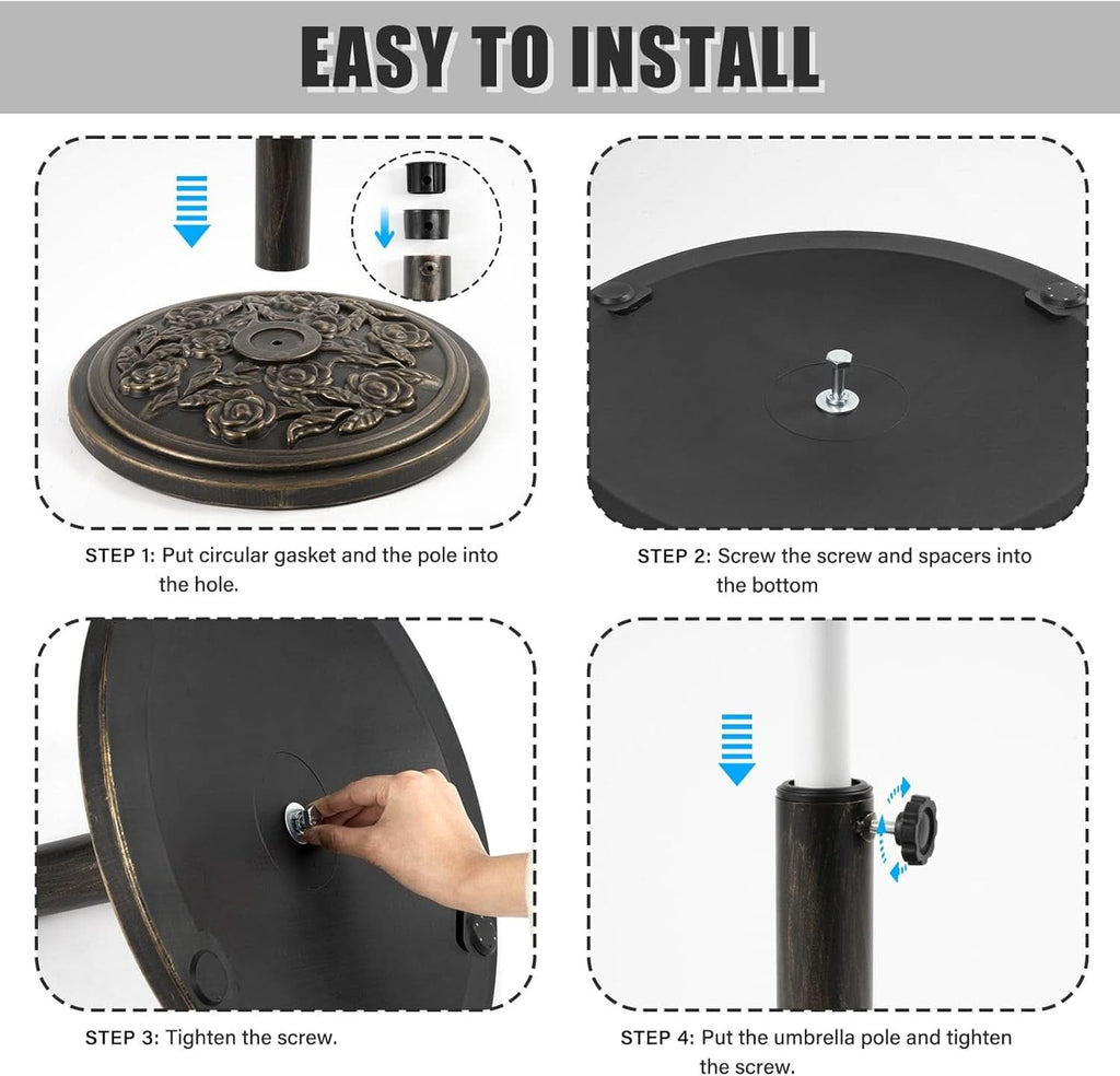 18 Inch Bronze Cast Stone Umbrella Base With Resin Shell For Patio Weather Resistant Outdoor Use