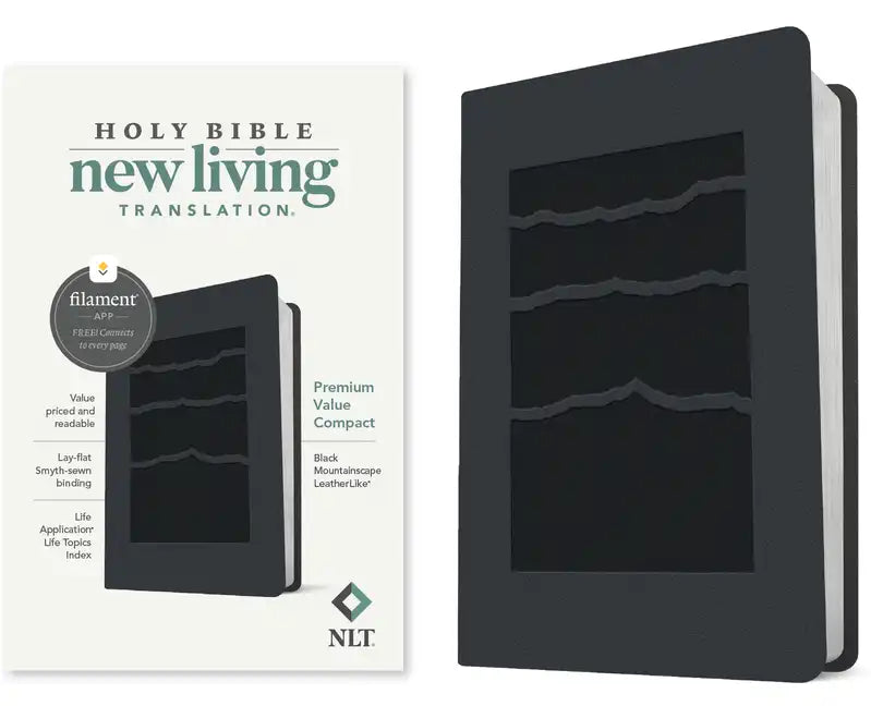 NLT Premium Value Compact Bible, Filament Enabled (Leatherlike, Black Mountainscape) - Imitation Leather