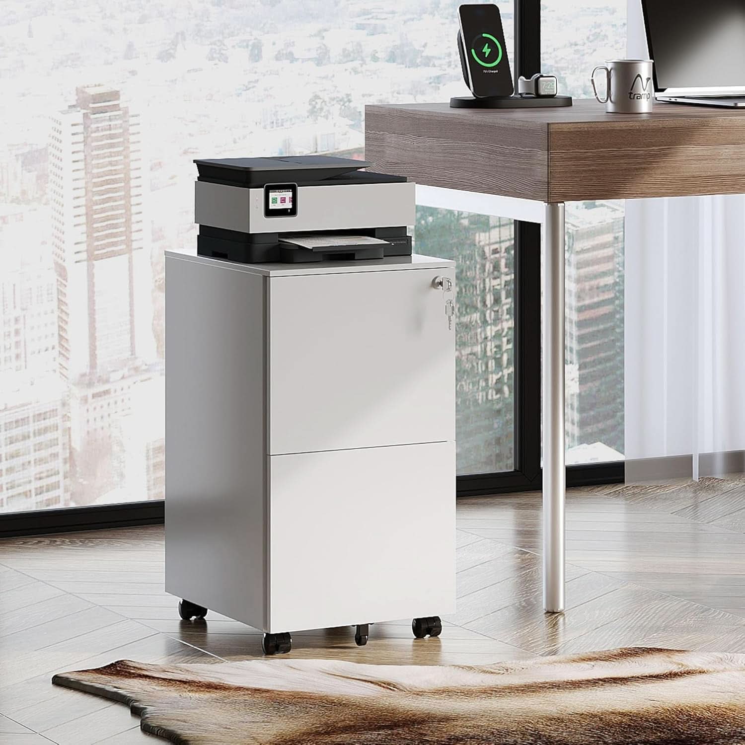 Locking 2 Drawer File Cabinet For Home Office Metal Under Desk Fully Assembled With Smooth Full Extension Slides