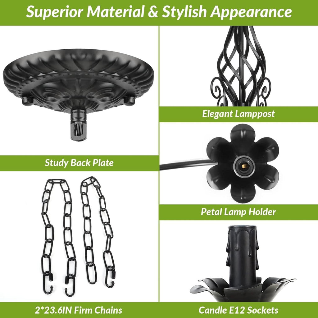 Six Light Matte Black Farmhouse Ceiling Chandelier Fixture