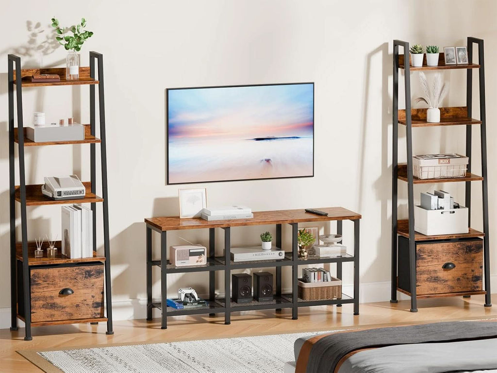 Rustic Brown TV Stand With 3 Tier Storage For 50 Inch TVs