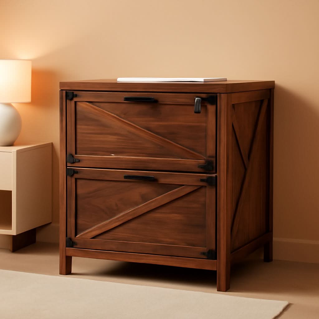 2 Drawer Farmhouse Lateral Filing Cabinet With Lock In Brown For Home Office Legal Letter A4 F4 Sizes