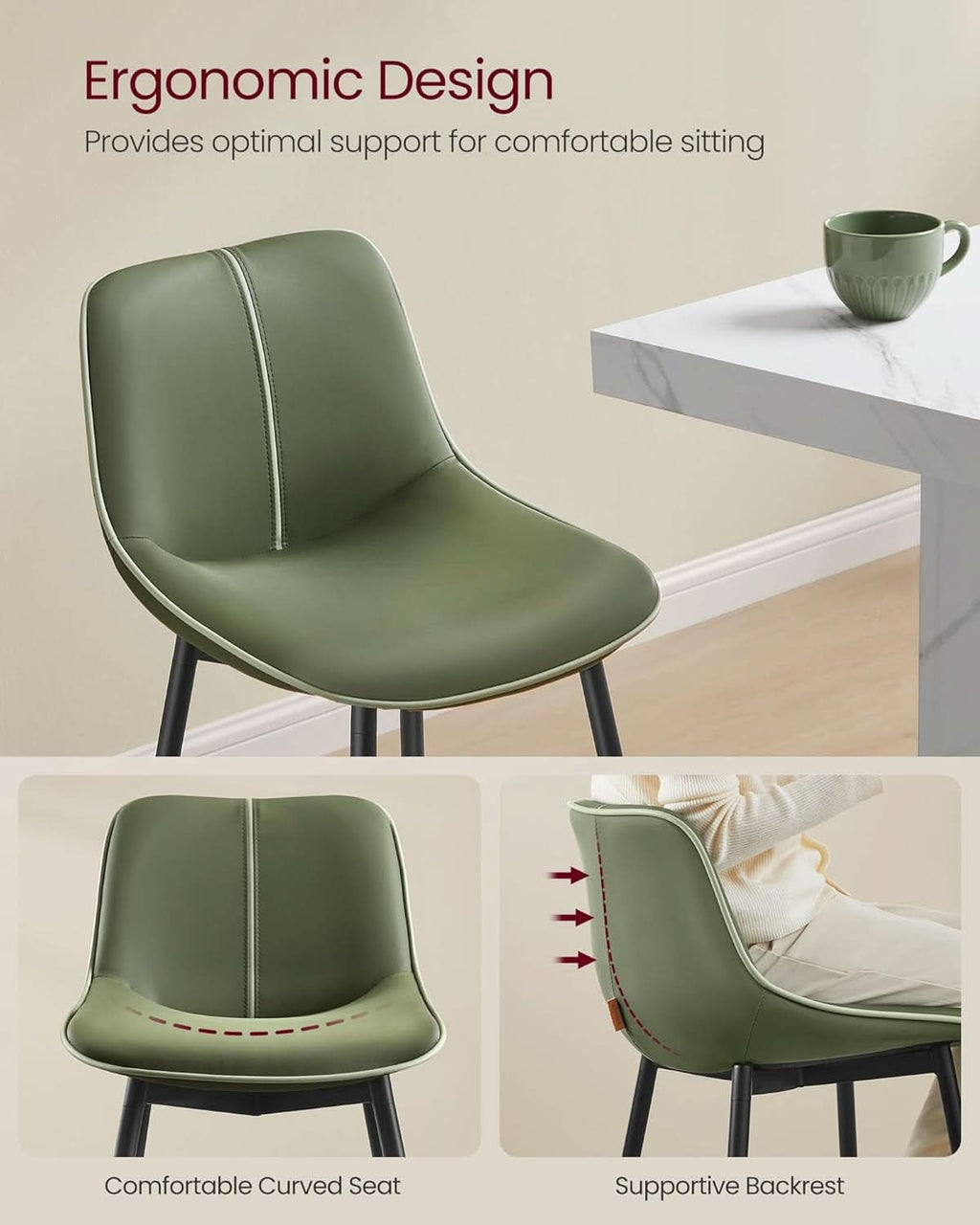 Green Leather Bar Stools With Back Modern Set Of Two
