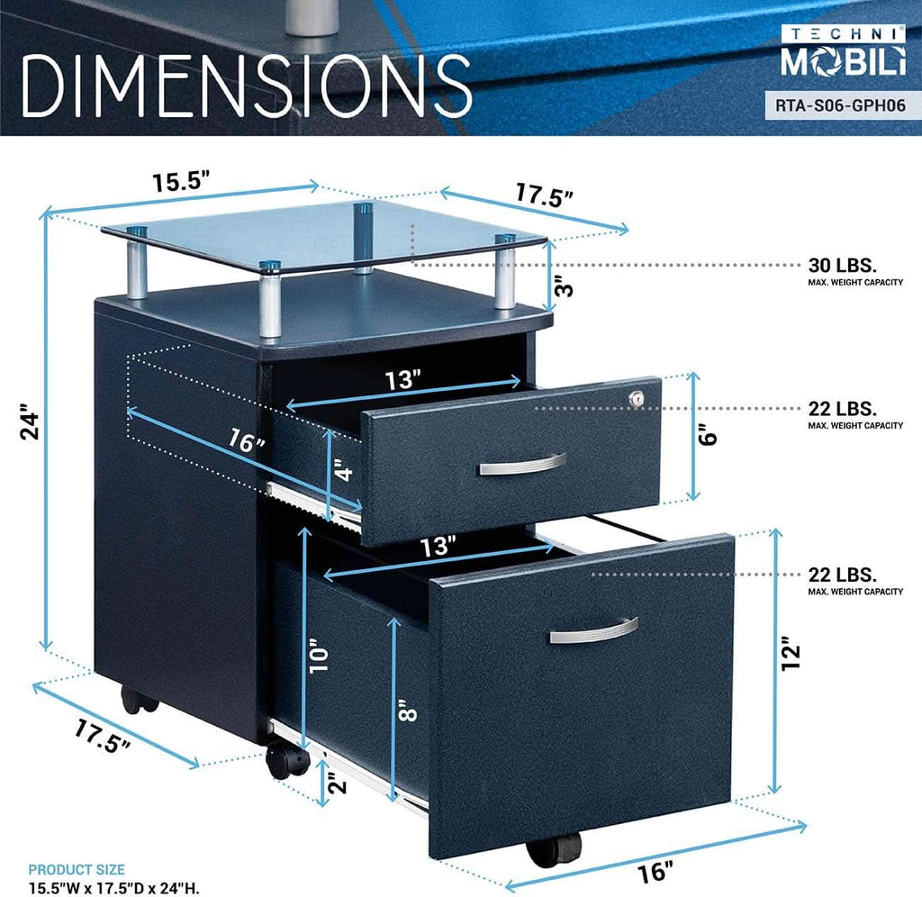Rolling File Cabinet Graphite With Locking Top Drawer