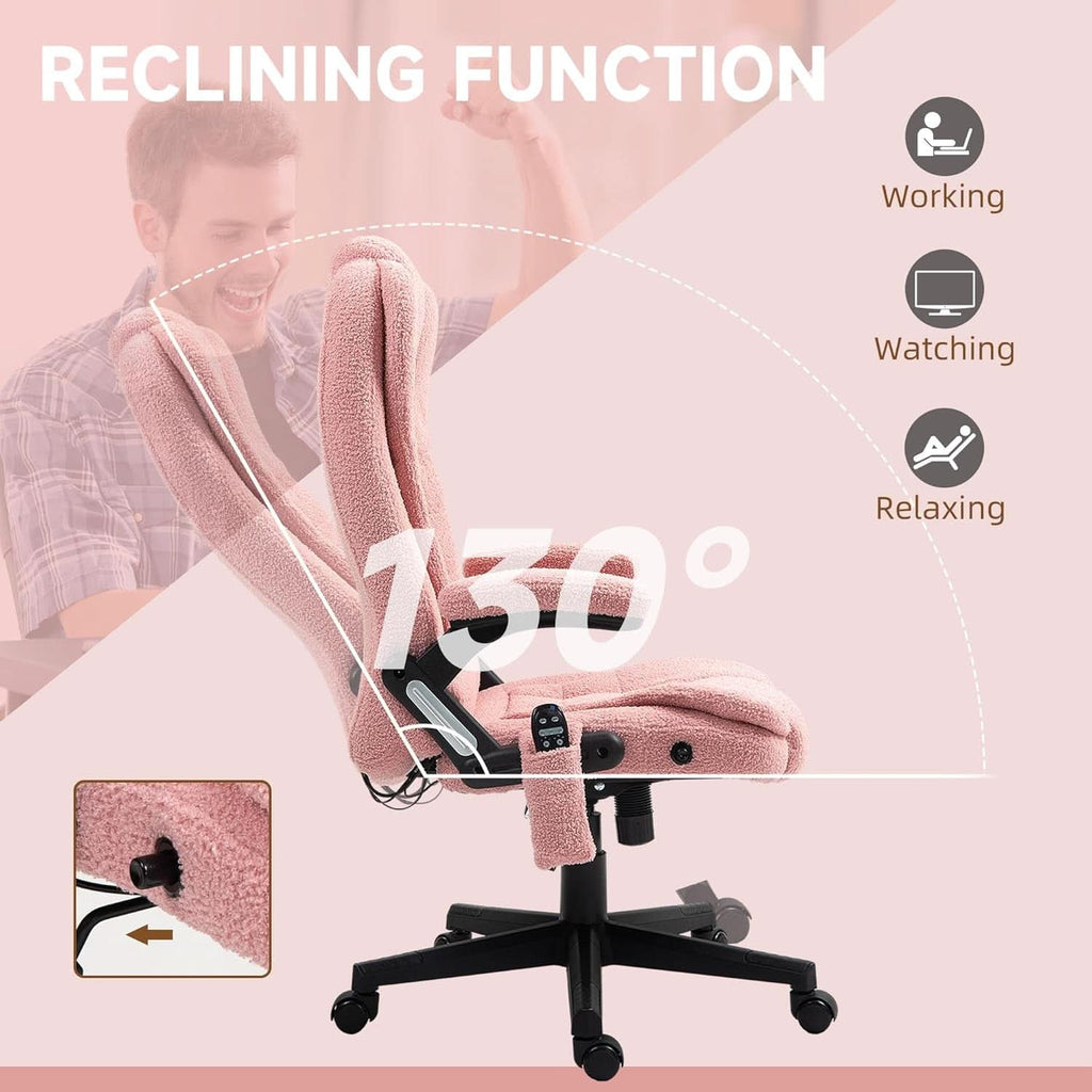 Pink Velvet Heated Massage Office Chair With Reclining Back