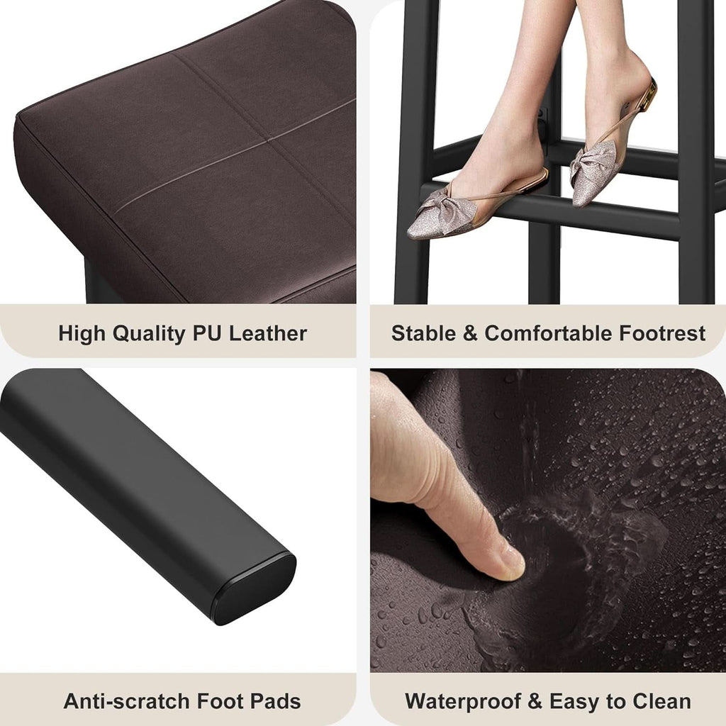 24 Inch Backless Saddle Bar Stools Two Pack, Counter Height Upholstered Padded Seats With Curved Surface, Brown