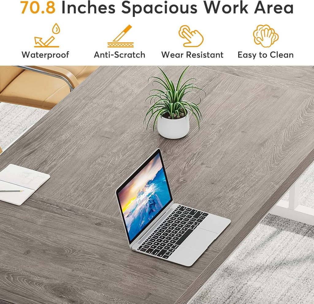 70.8 Inch Grey White Executive Desk Large Home Office