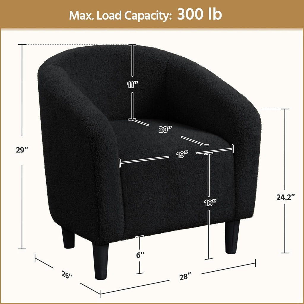 Black Boucle Armchair Club Chair Cushioned Comfort