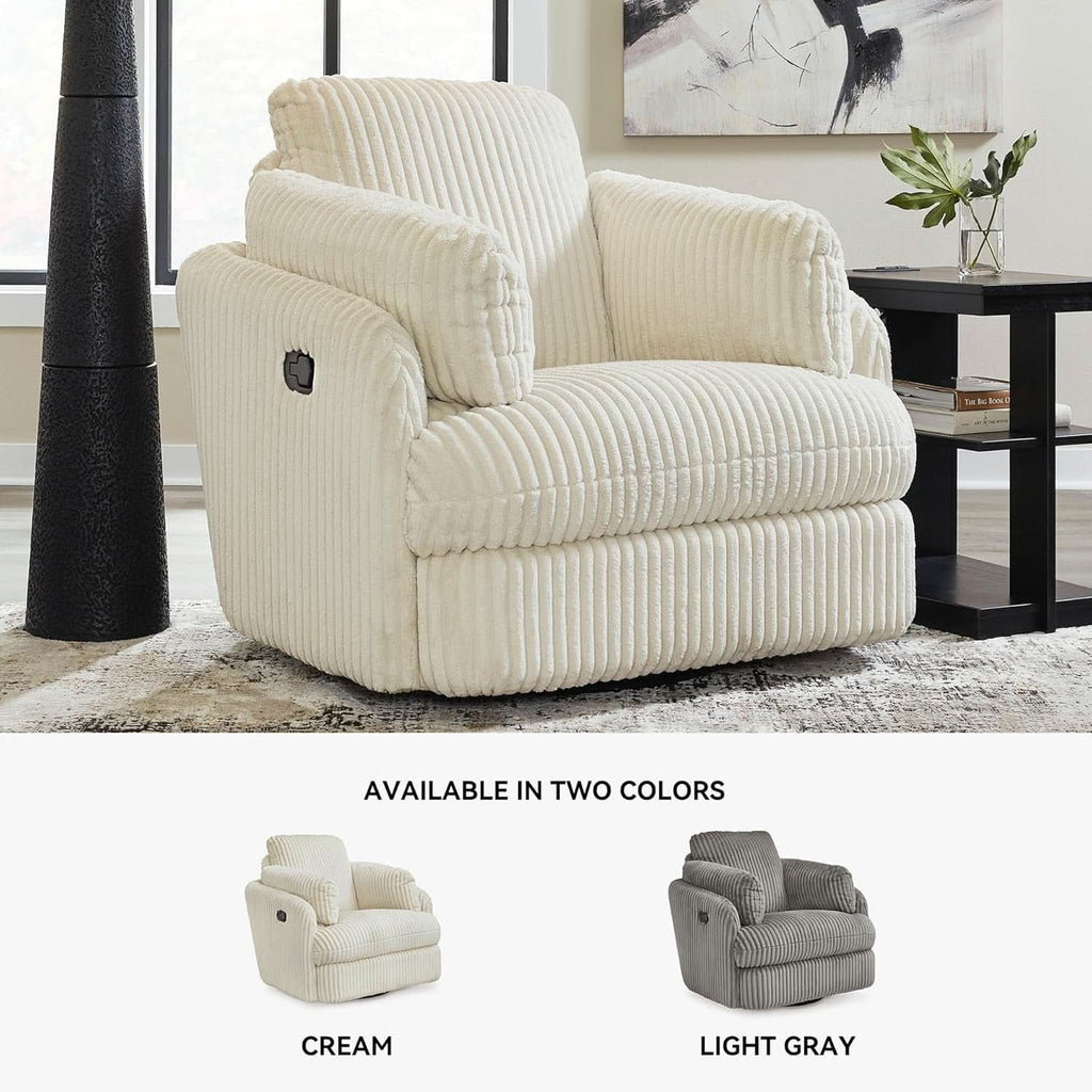 White Modern Swivel Glider Recliner With Hidden Storage