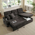 Dark Grey Microfiber Reversible Sectional Sofa Bed With USB
