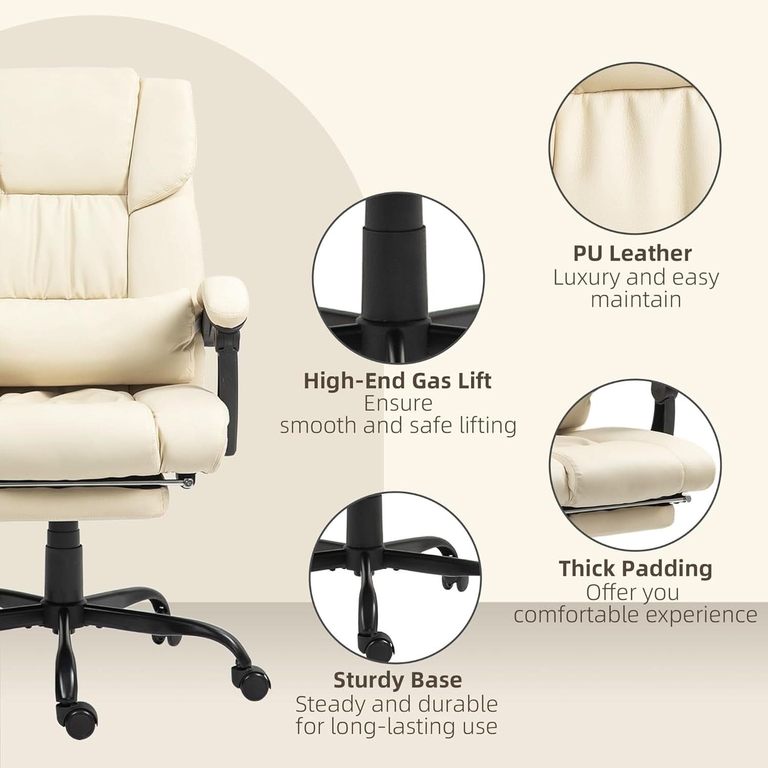 High Back Massage Chair With 6 Point Vibration Beige