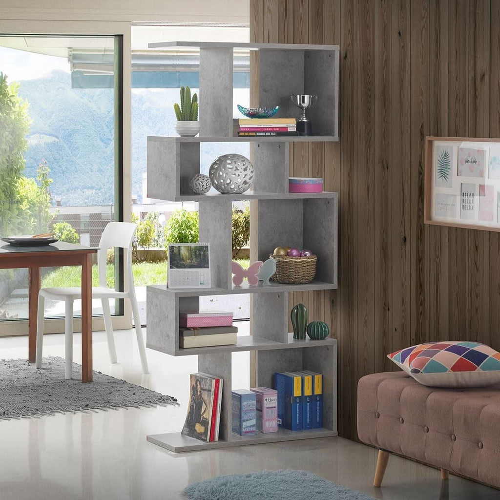 Gray Five Tier Geometric Bookshelf Set Of 2 70 Inch Tall