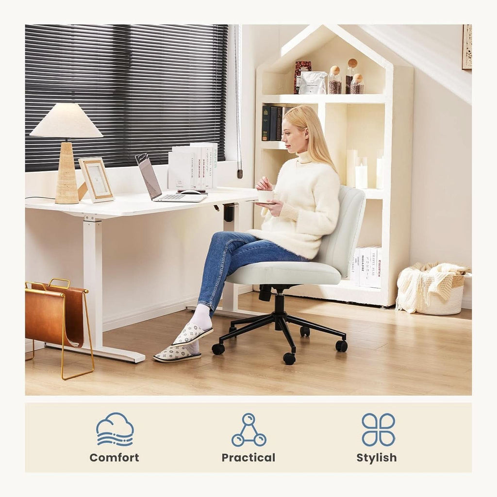 Cream Leather Swivel Task Chair With Dual Purpose Base