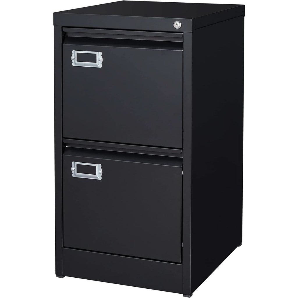 Black Metal Vertical File Cabinet With Lock 2 Drawers