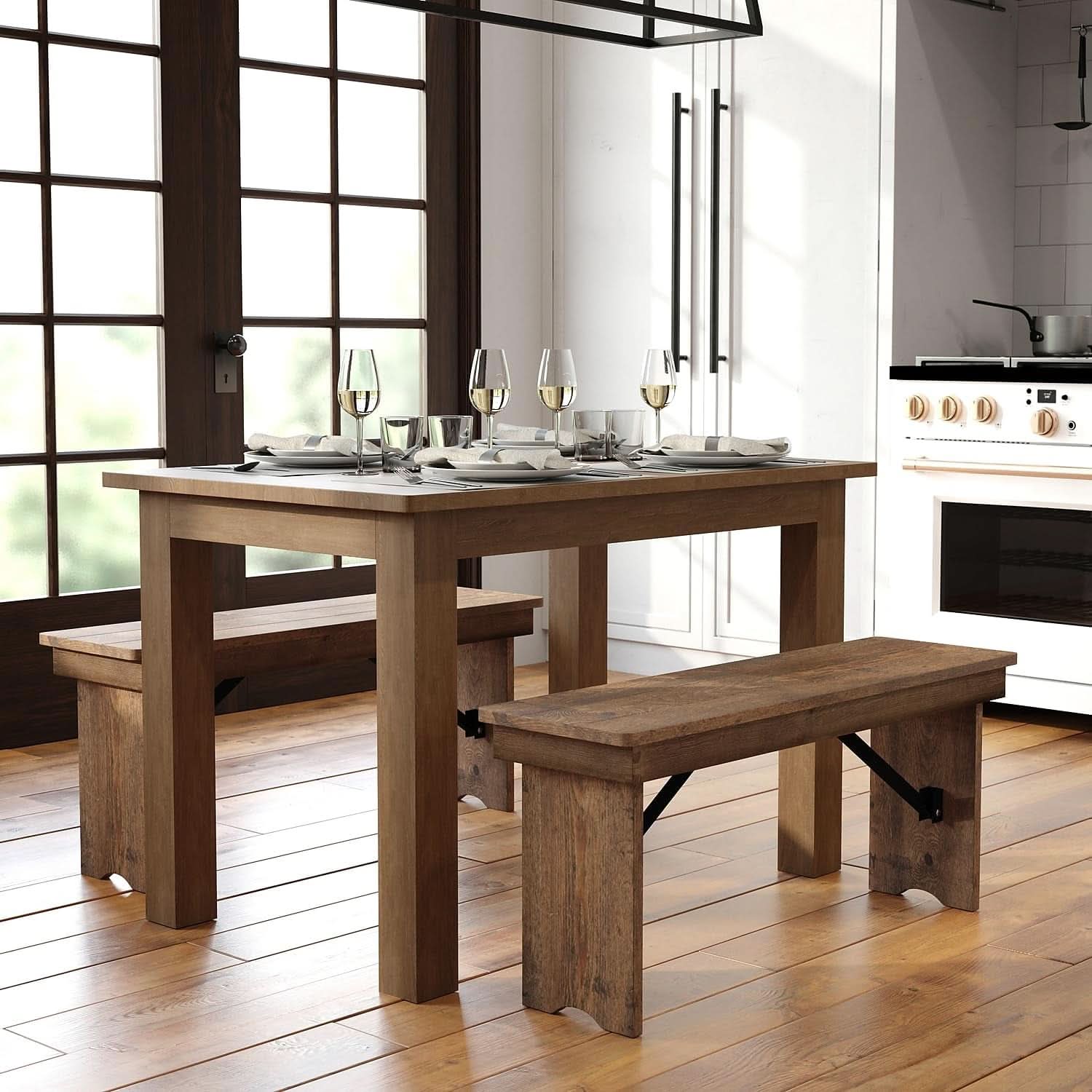 Hercules 46x30 Antique Rustic Solid Pine Farm Dining Table