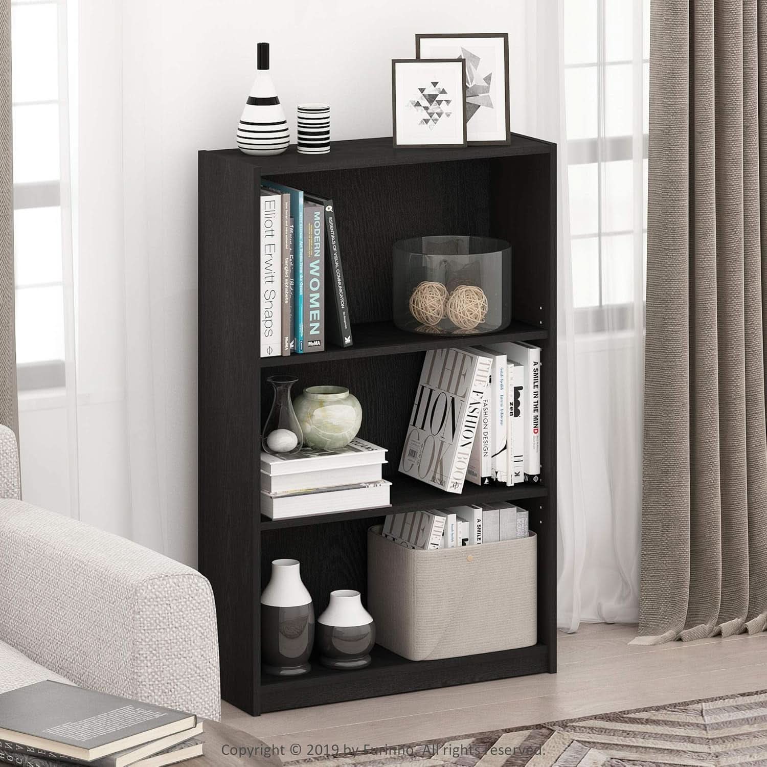 3 Tier Adjustable Bookcase For Home Office Storage