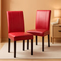 Red Leatherette Padded Parson Chair Set of 2 Solid Wood Dining