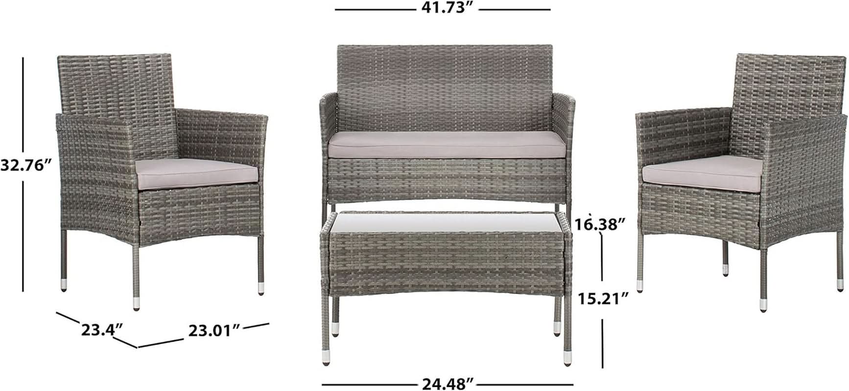 Grey 4 Piece Outdoor Patio Set With Glass Top Table