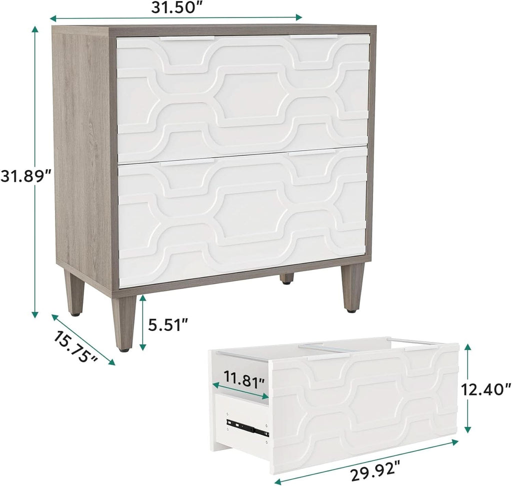 Two Drawer Lateral File Cabinet White And Gray For A4 Letter Legal Size Files Printer Stand
