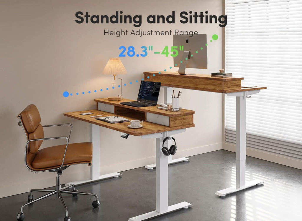 48 By 24 Inch Height Adjustable Electric Standing Desk With Double Drawers