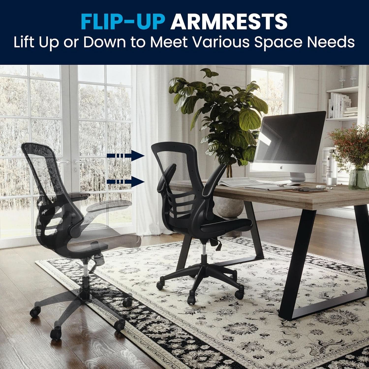 Kelista Mid-Back Ergonomic Office Chair With Adjustable Height, Black