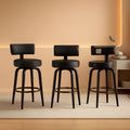 29 Inch Counter Height Black Faux Leather Swivel Bar Stools With Back Set Of 3