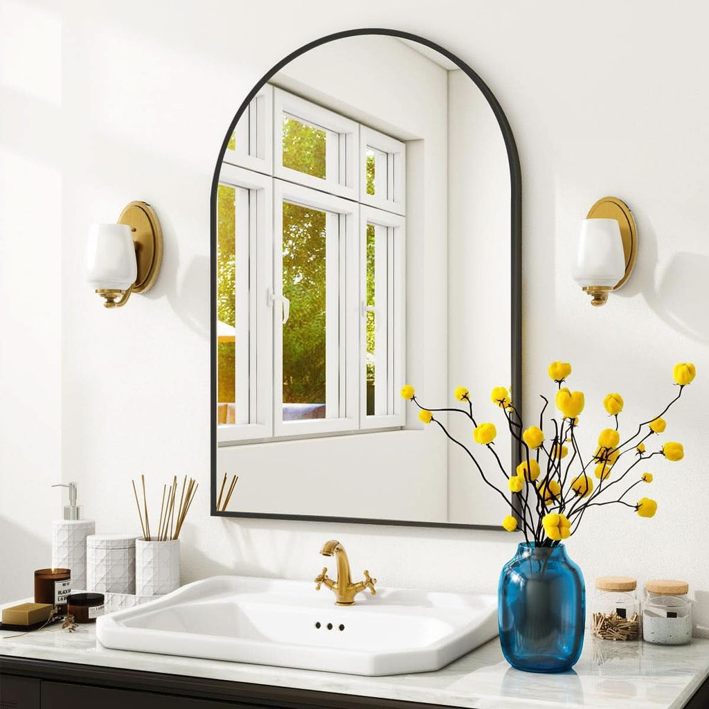 Arched Wall Mirror 24x36 Black Frame Wall Mounted Vanity