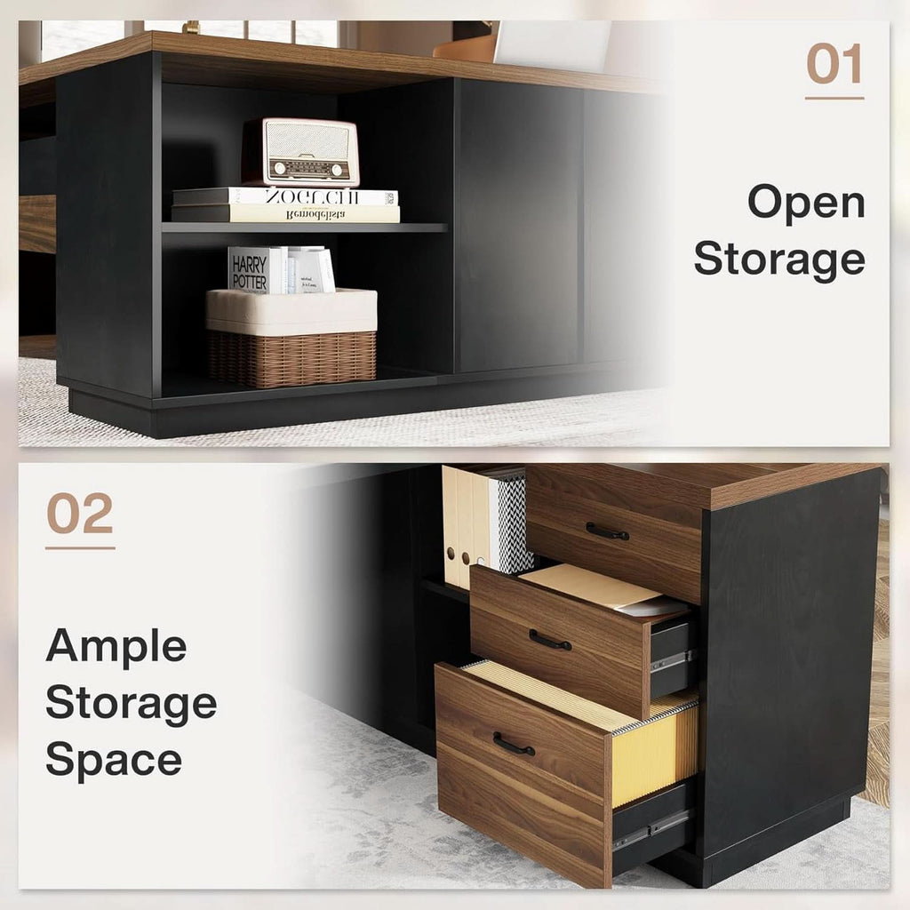 78 Inch Executive Desk Featuring Ample Storage Cabinets