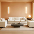 3 Piece Sofa Set Beige Chenille With 7 Pillows Living Room