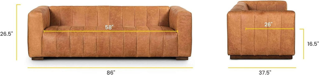 Canale 86 Inch Sofa Full Grain Italian Leather Cognac Tan
