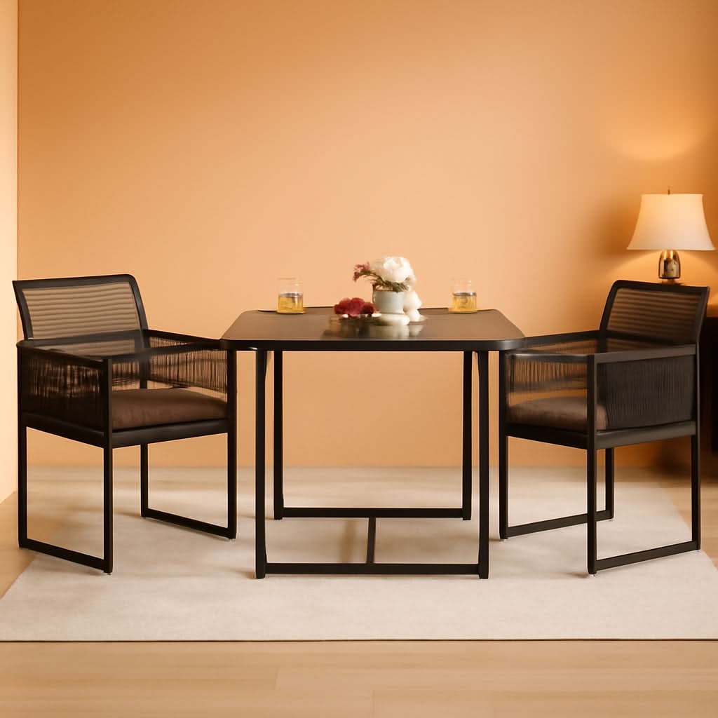 3 Piece Outdoor Dining Set With Folding Backrests And Tempered Glass Tabletop For Patio And Poolside
