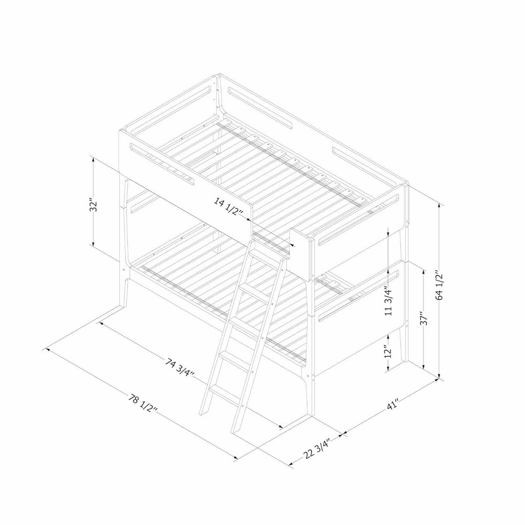 Bebble Twin Bunk Bed Charcoal Gray With Angled Ladder