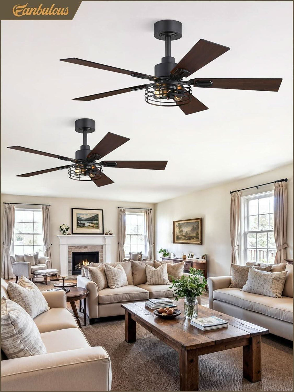 42 Inch Farmhouse Ceiling Fan With Lights Black Cage 2 Pack
