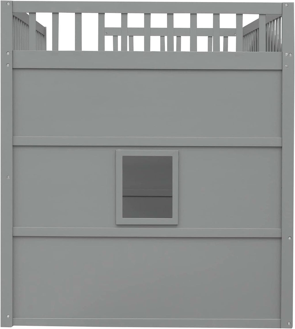 Full Size Playhouse Loft Bed With Window And Ladder