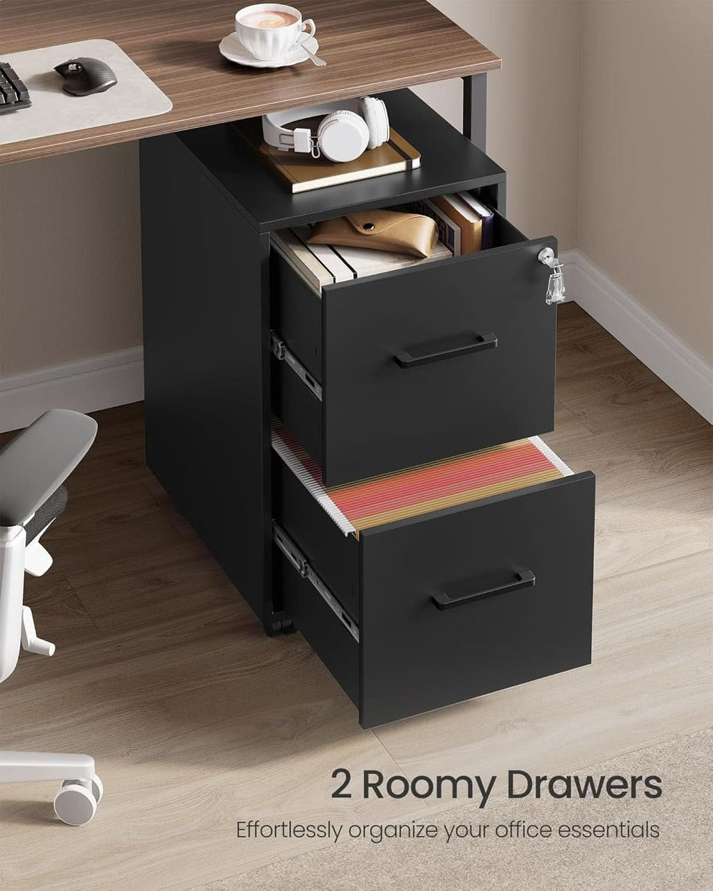 Matte Black Locking File Cabinet 17.7 X 14.4 X 25.4 Inches