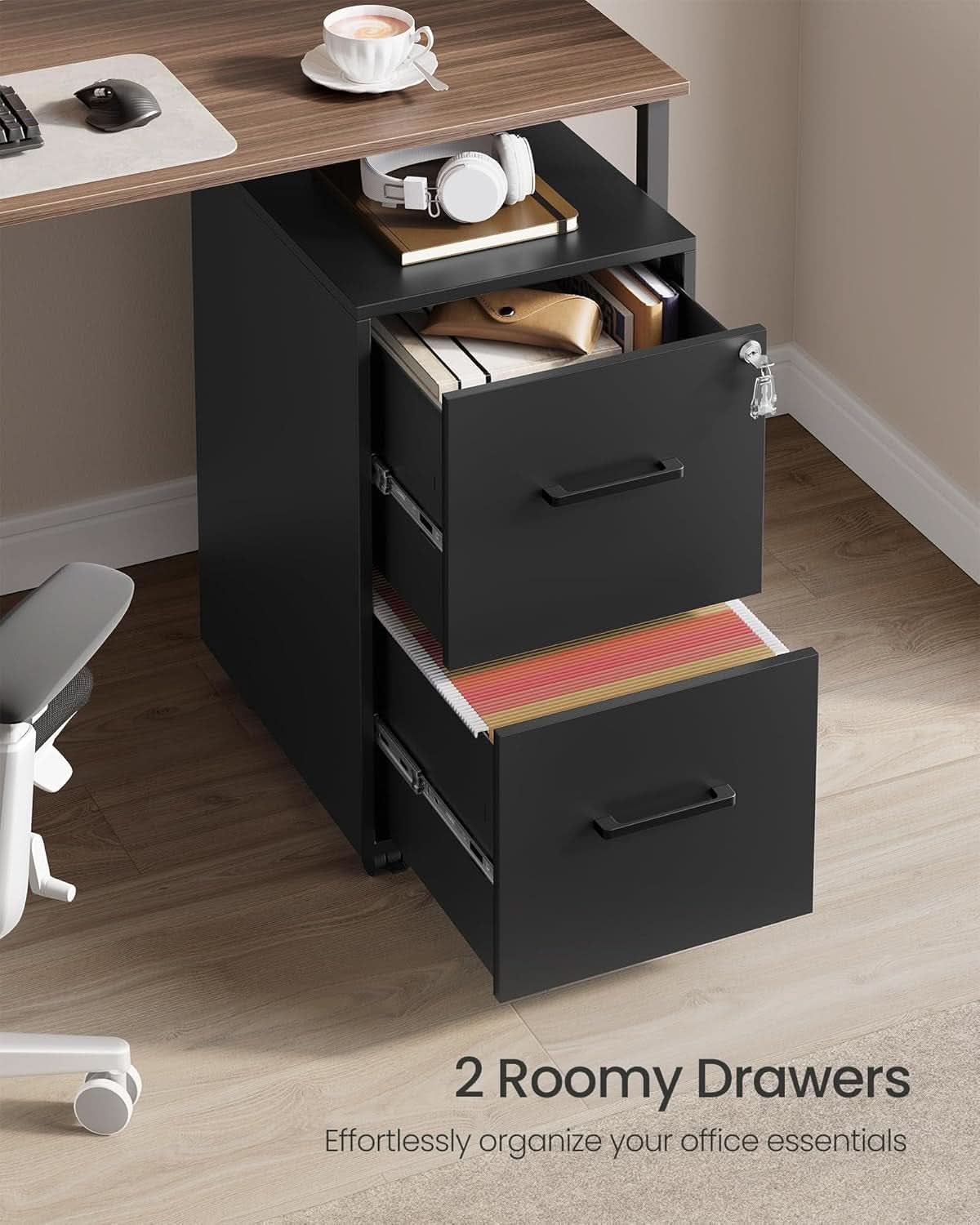 Matte Black Locking File Cabinet 17.7 X 14.4 X 25.4 Inches