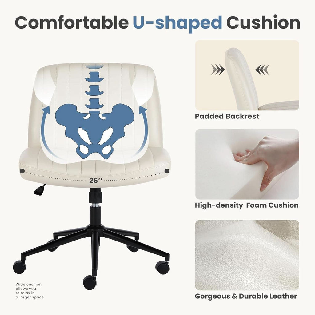 Cream Leather Swivel Task Chair With Dual Purpose Base