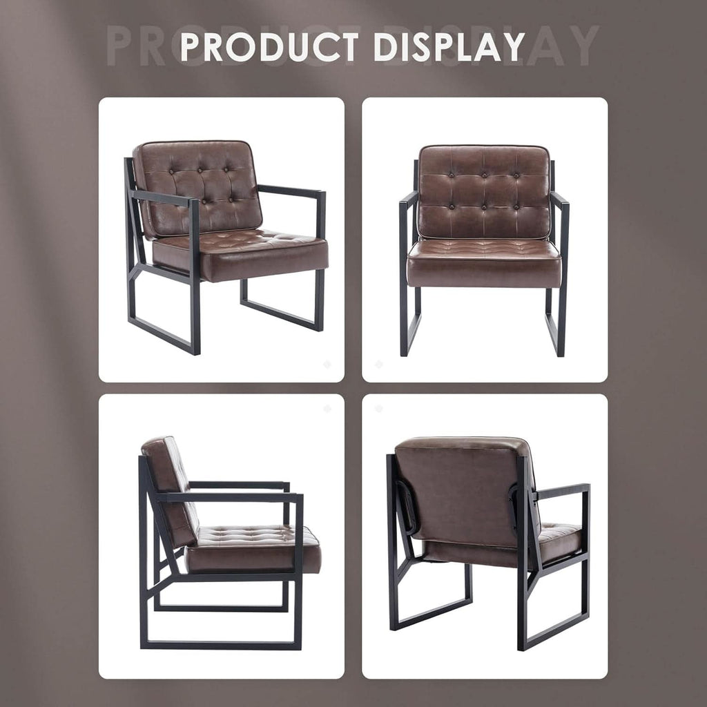 Mid Century Accent Chair Set of 2 in Brown Faux Leather